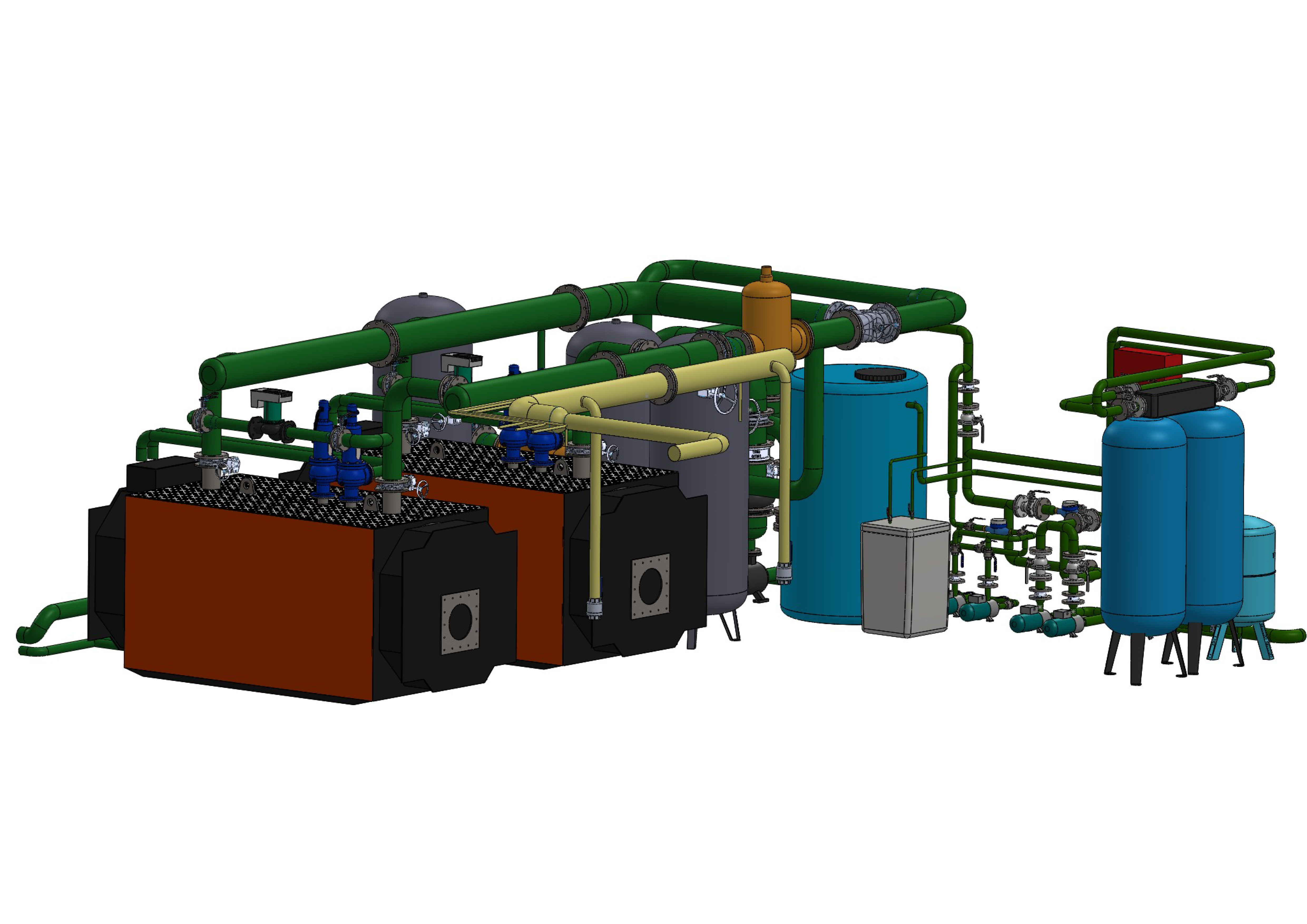 4MW燃气模块化锅炉房，可使用液体燃料