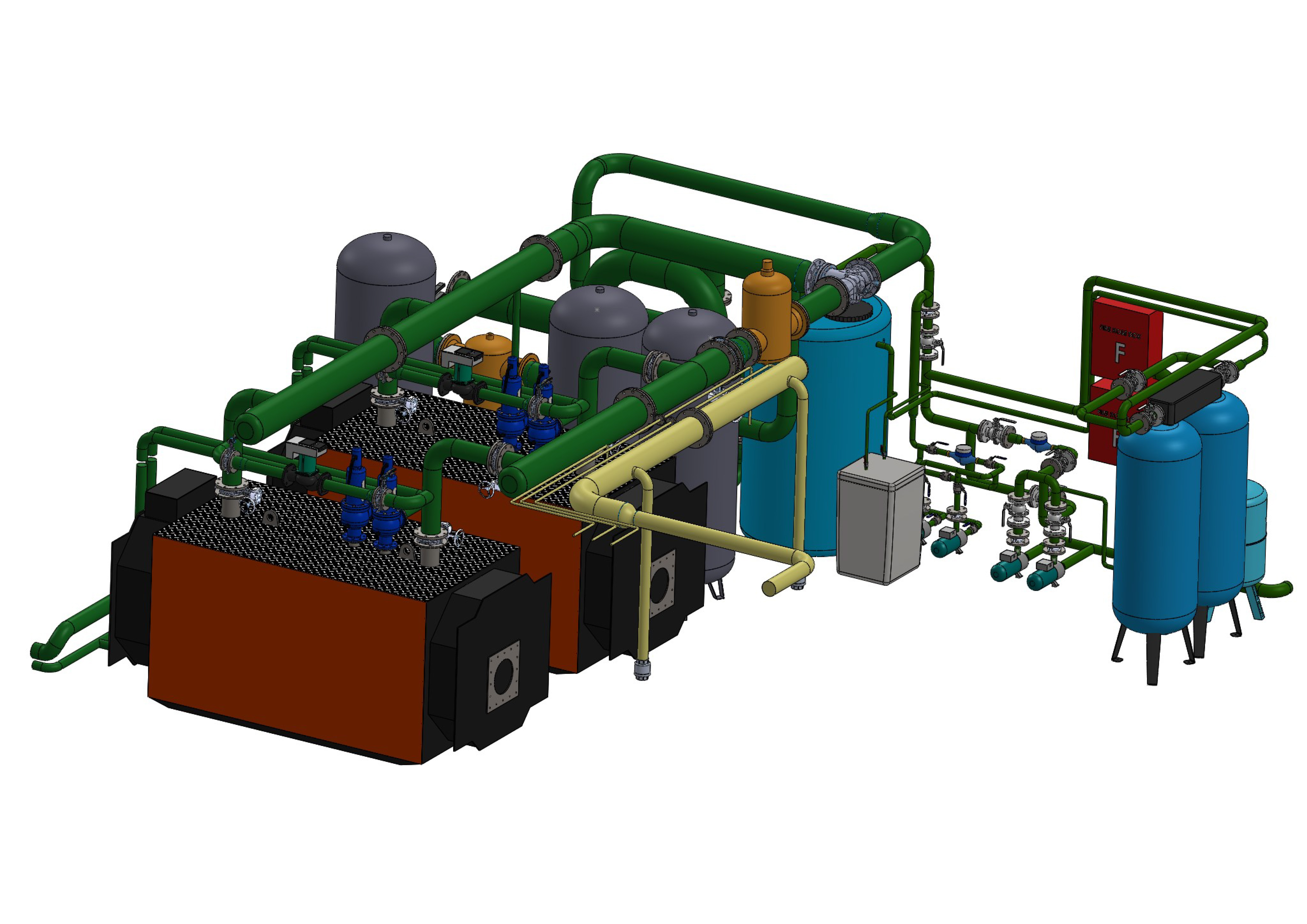4MW燃气模块化锅炉房，可使用液体燃料