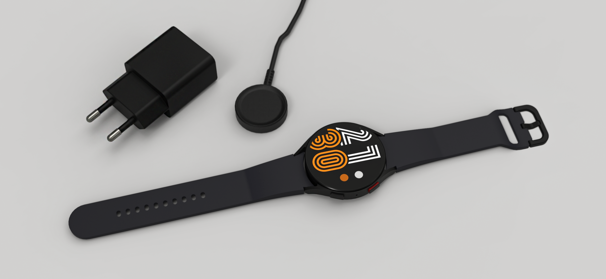 三星Galaxy Watch 5 44毫米款模型，含表带和充电器