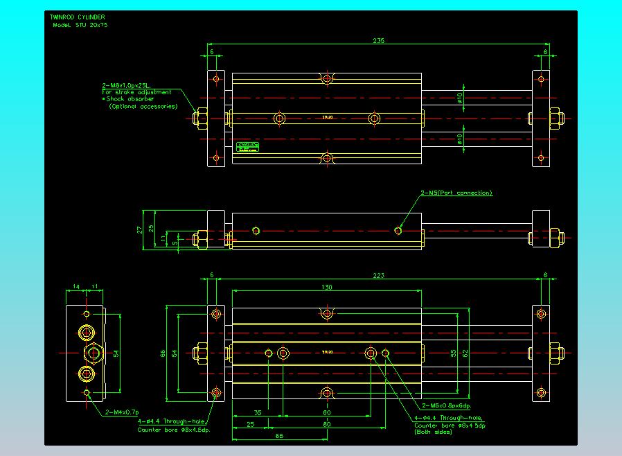 滑台气缸  双轴滑台气缸2D-STU20x75