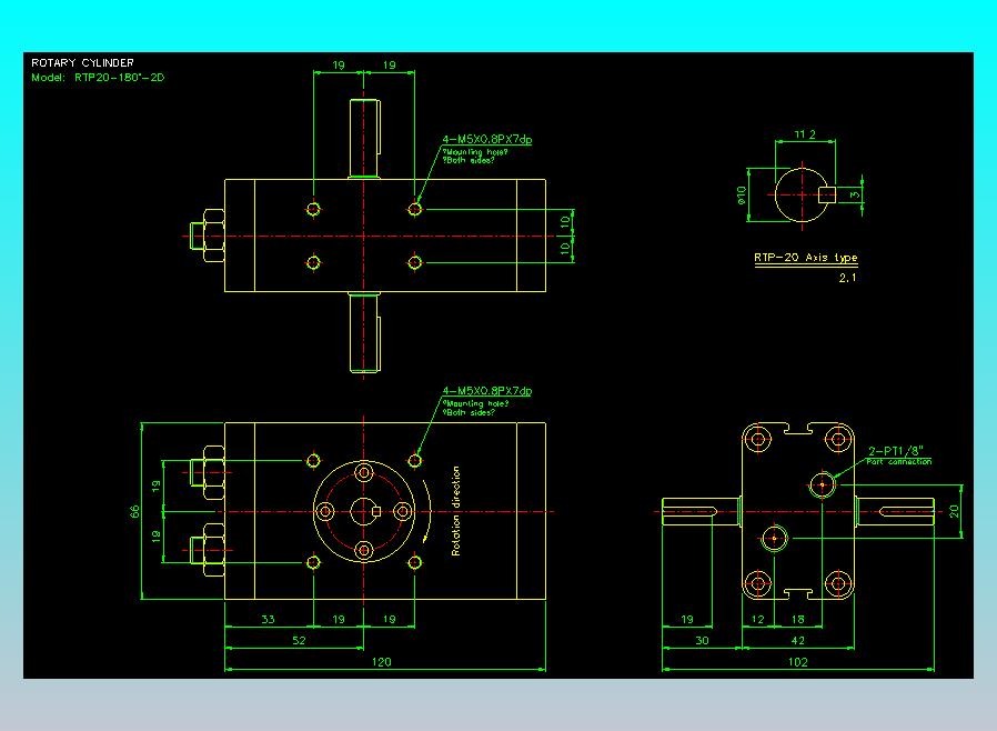回转缸2D-RTP20x180-2D