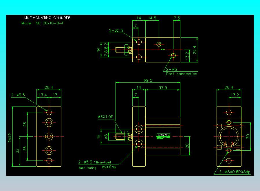 螺牙氣缸  多固型氣缸2D-ND20x10-B-F