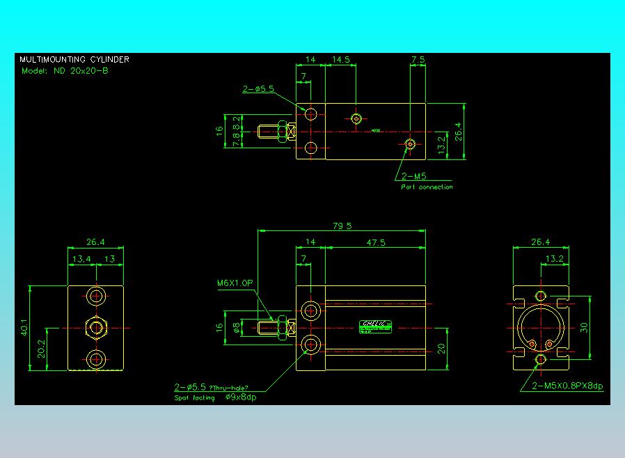 螺牙氣缸  多固型氣缸2D-ND20x20-B