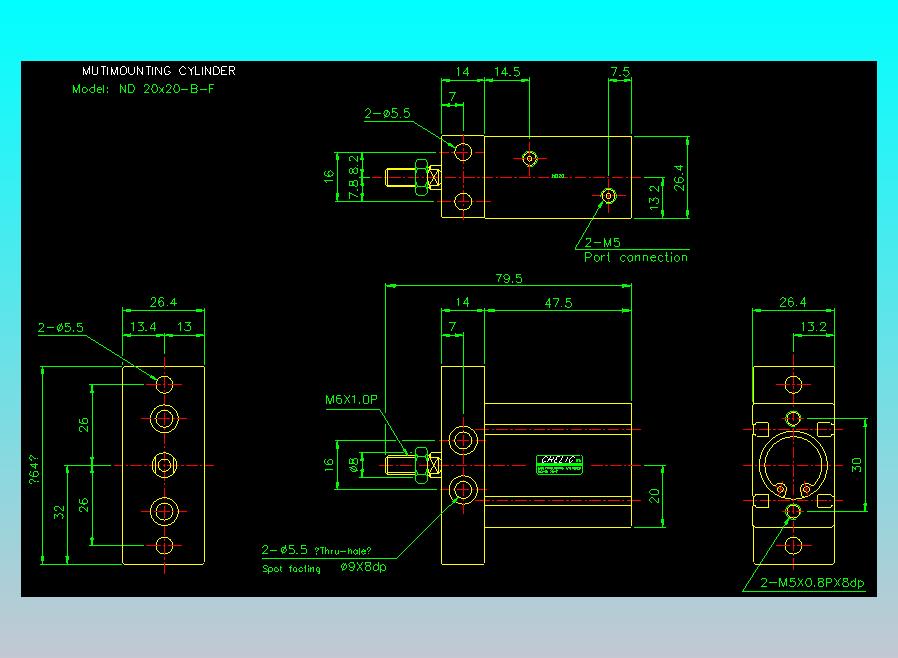 螺牙氣缸  多固型氣缸2D-ND20x20-B-F