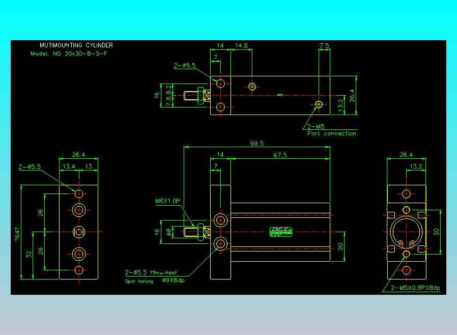 螺牙氣缸  多固型氣缸2D-ND20x30-B-S-F