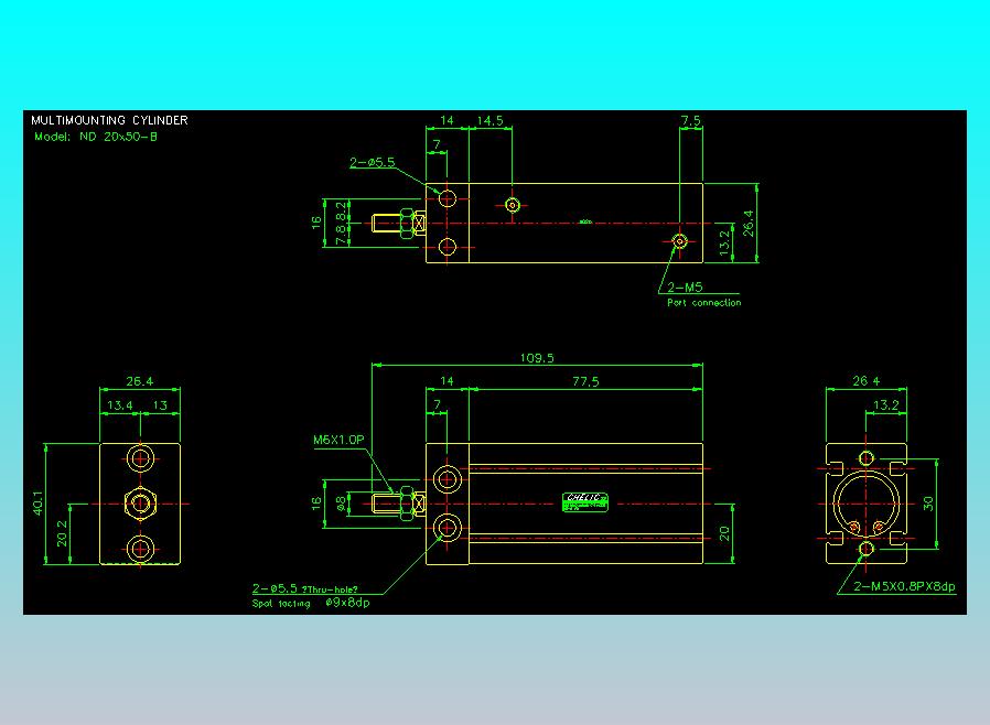 螺牙氣缸  多固型氣缸2D-ND20x50-B
