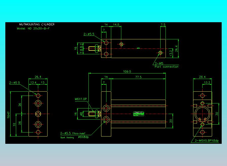 螺牙氣缸  多固型氣缸2D-ND20x50-B-F