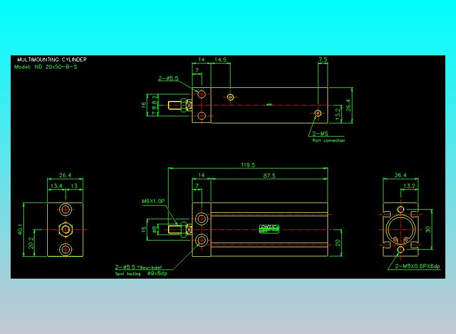 螺牙氣缸  多固型氣缸2D-ND20x50-B-S
