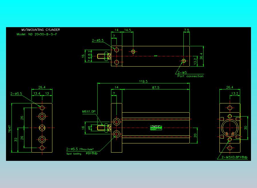 螺牙氣缸  多固型氣缸2D-ND20x50-B-S-F