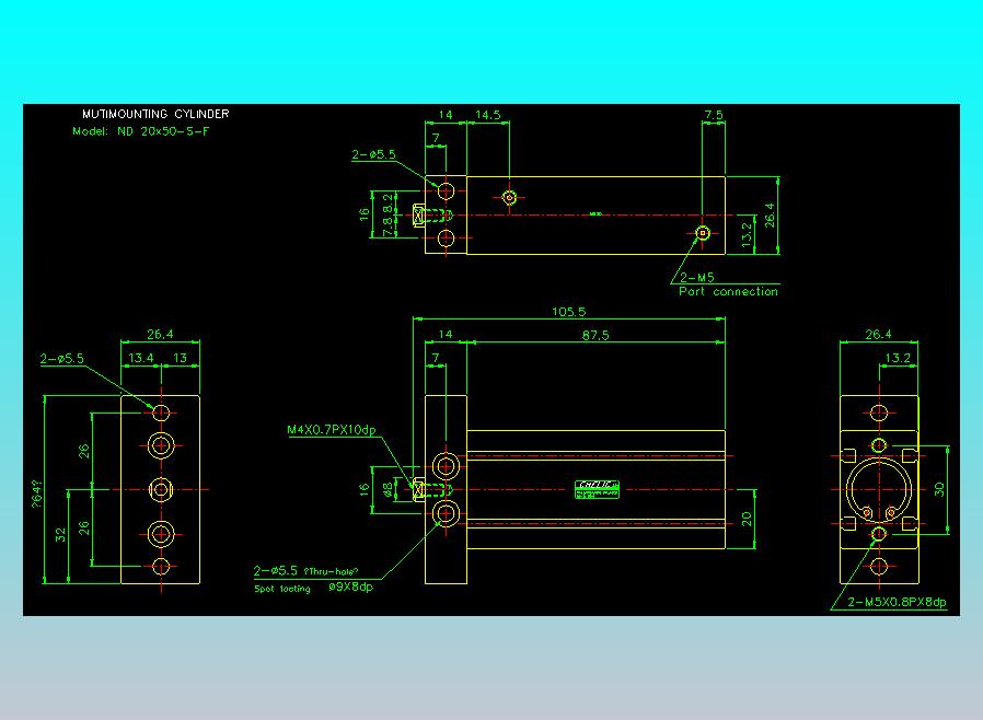 螺牙氣缸  多固型氣缸2D-ND20x50-S-F