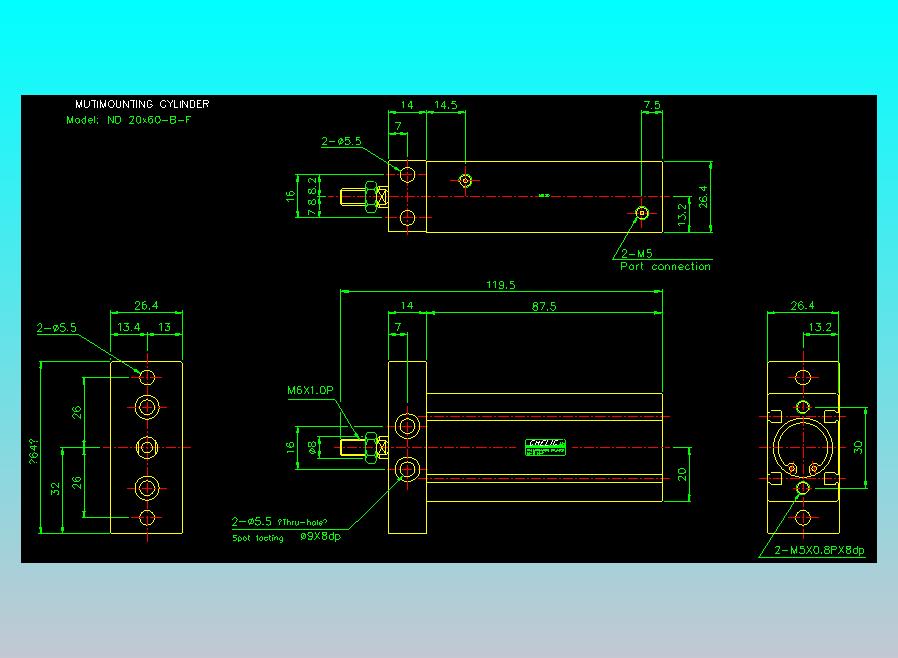 螺牙氣缸  多固型氣缸2D-ND20x60-B-F