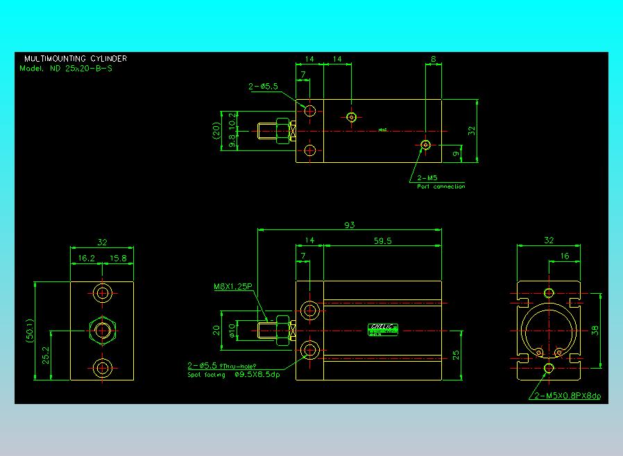 螺牙氣缸  多固型氣缸2D-ND25x20-B-S