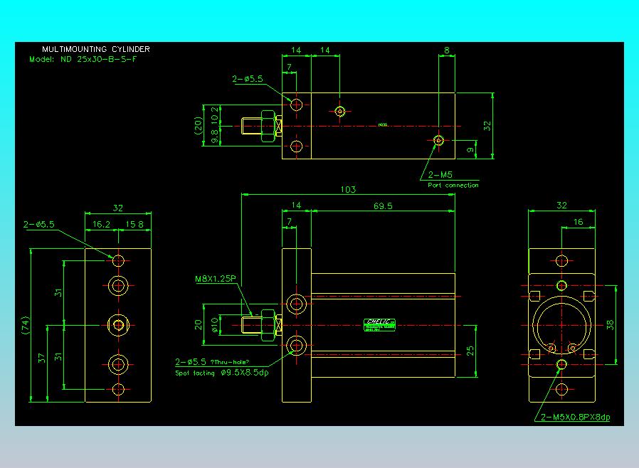 螺牙氣缸  多固型氣缸2D-ND25x30-B-S-F