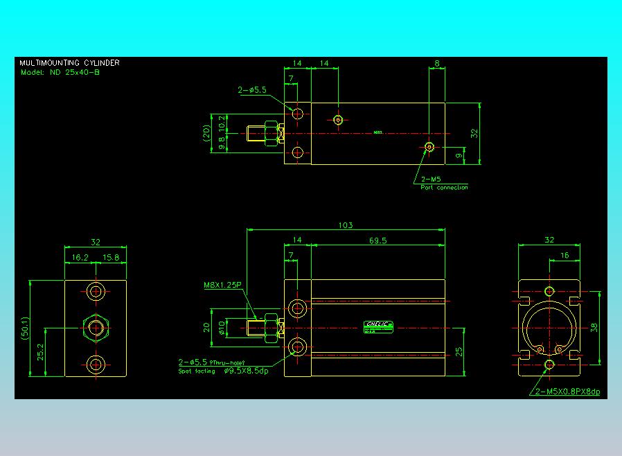螺牙氣缸  多固型氣缸2D-ND25x40-B