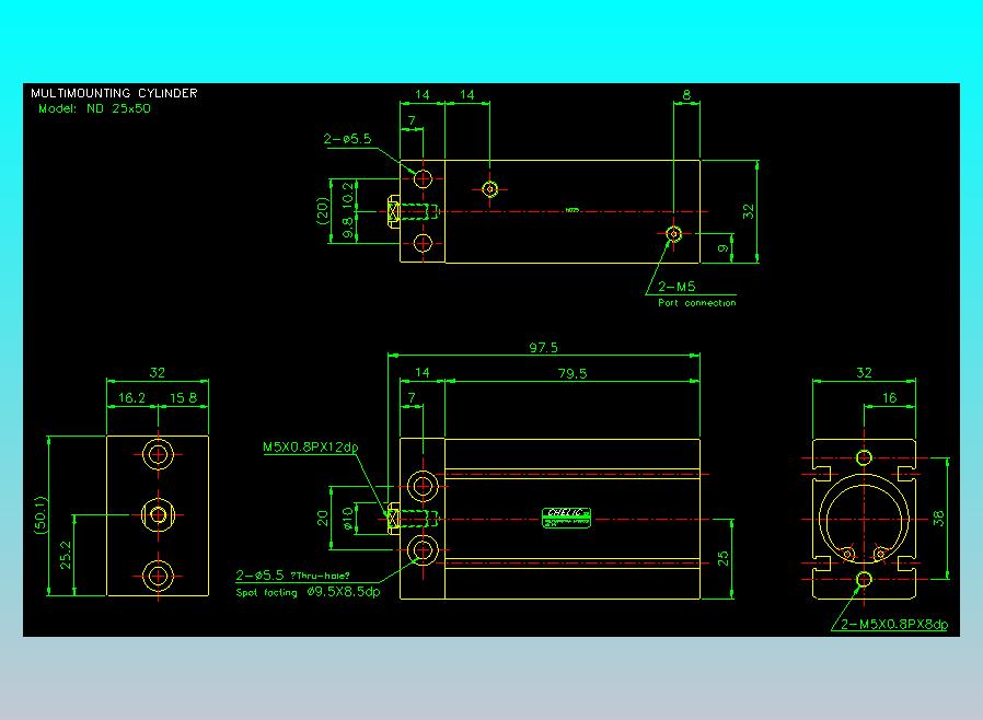 螺牙氣缸  多固型氣缸2D-ND25x50