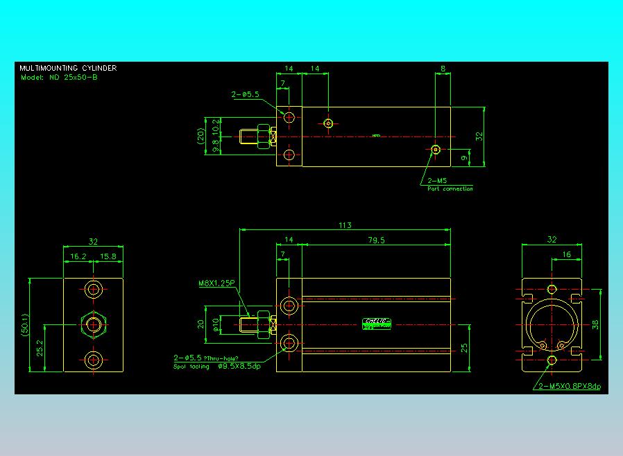 螺牙氣缸  多固型氣缸2D-ND25x50-B