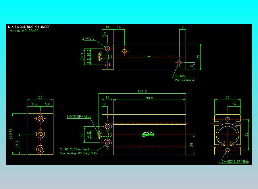 螺牙氣缸  多固型氣缸2D-ND25x60
