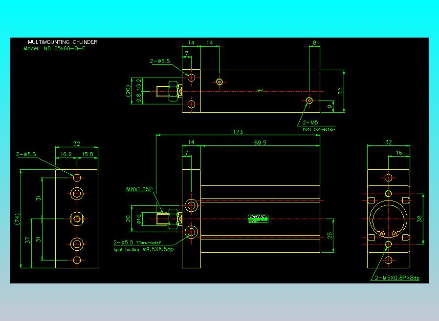 螺牙氣缸  多固型氣缸2D-ND25x60-B-F