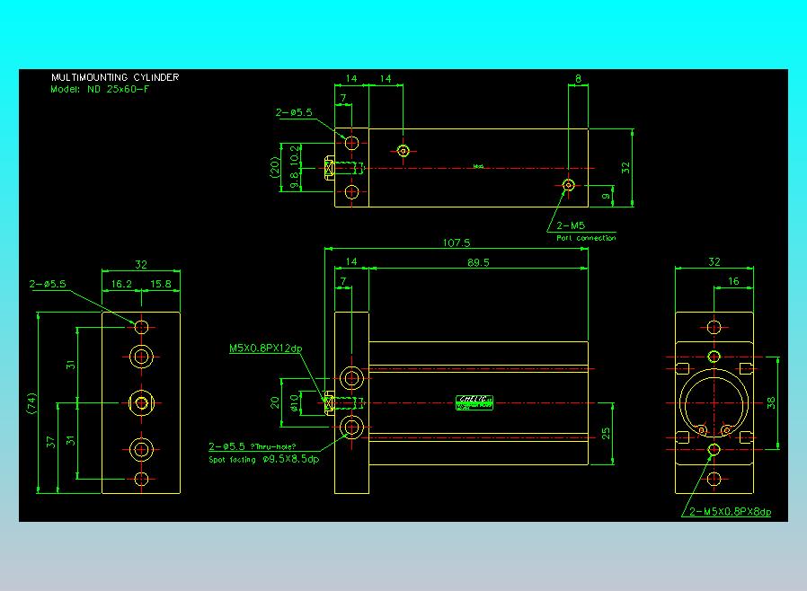 螺牙氣缸  多固型氣缸2D-ND25x60-F