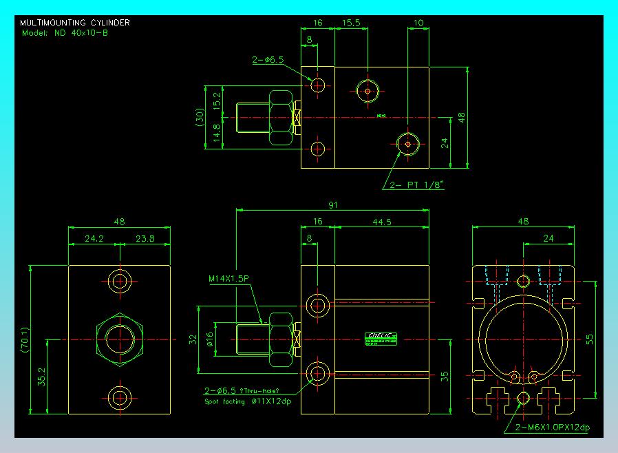 螺牙氣缸  多固型氣缸2D-ND40x10-B