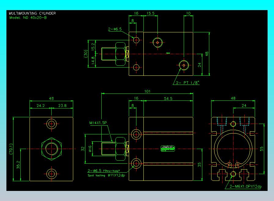 螺牙氣缸  多固型氣缸2D-ND40x20-B
