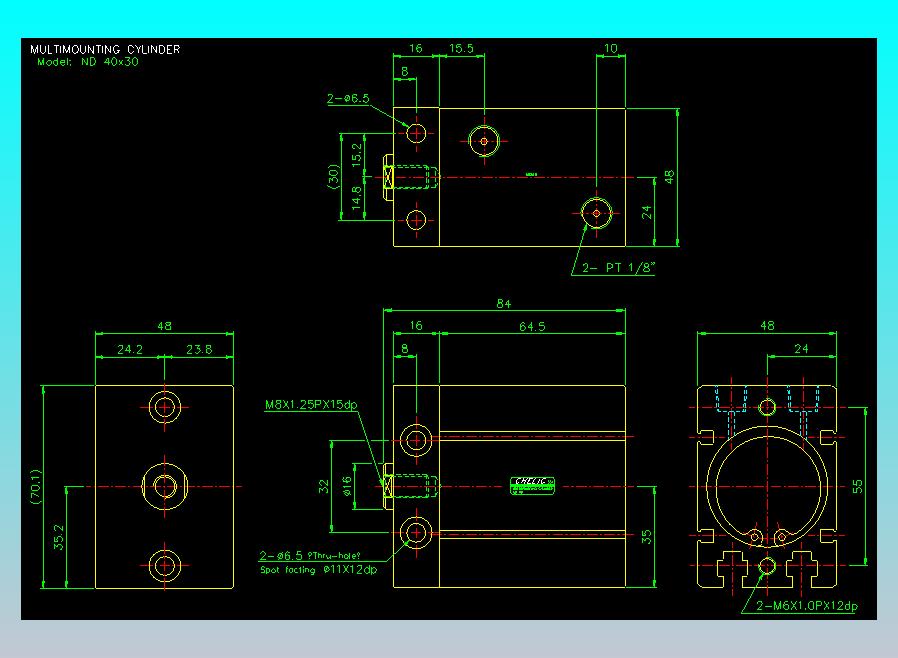 螺牙氣缸  多固型氣缸2D-ND40x30
