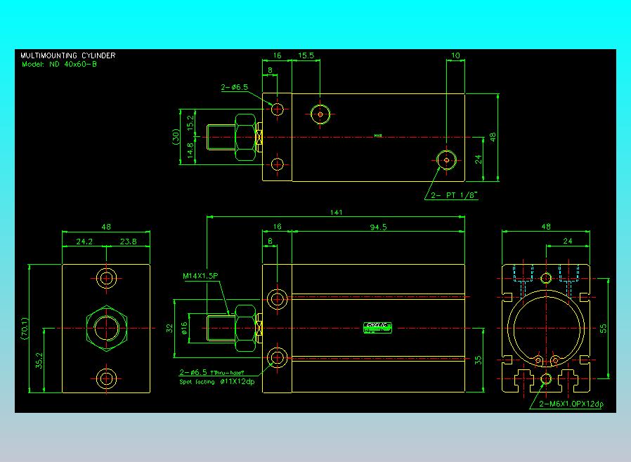 螺牙氣缸  多固型氣缸2D-ND40x60-B