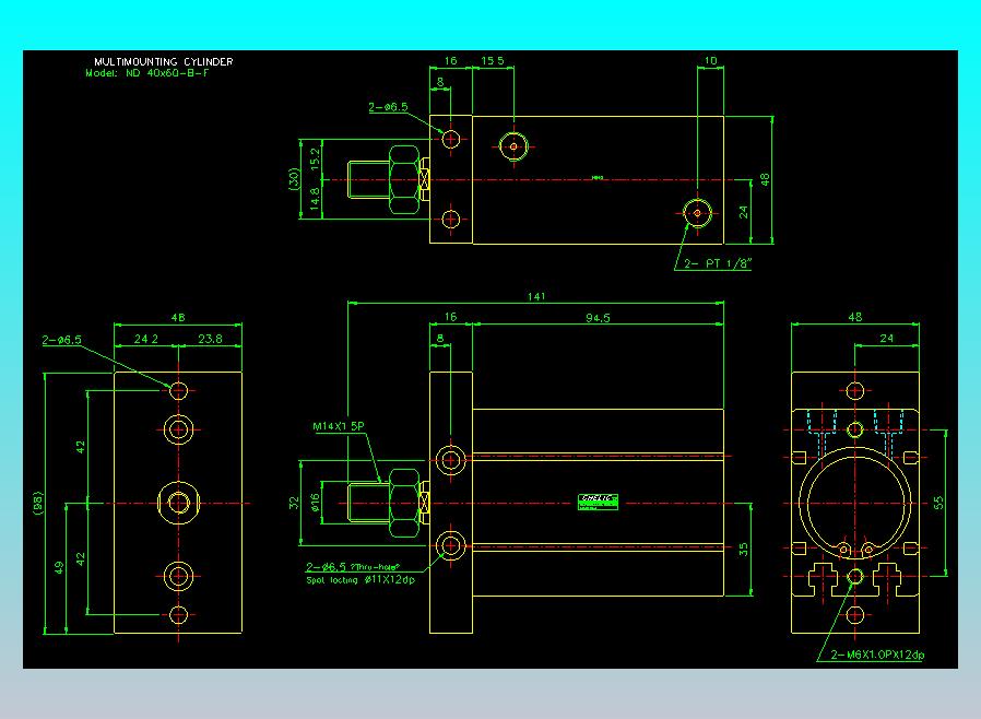 螺牙氣缸  多固型氣缸2D-ND40x60-B-F
