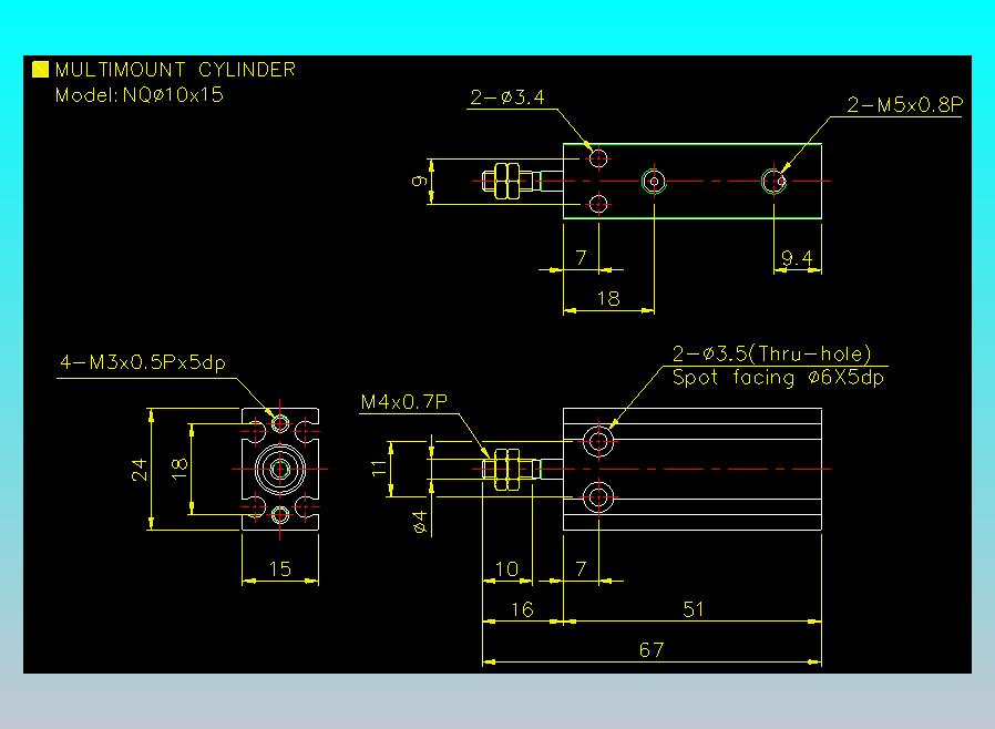 螺牙氣缸  多固型氣缸2D-NQ10x15