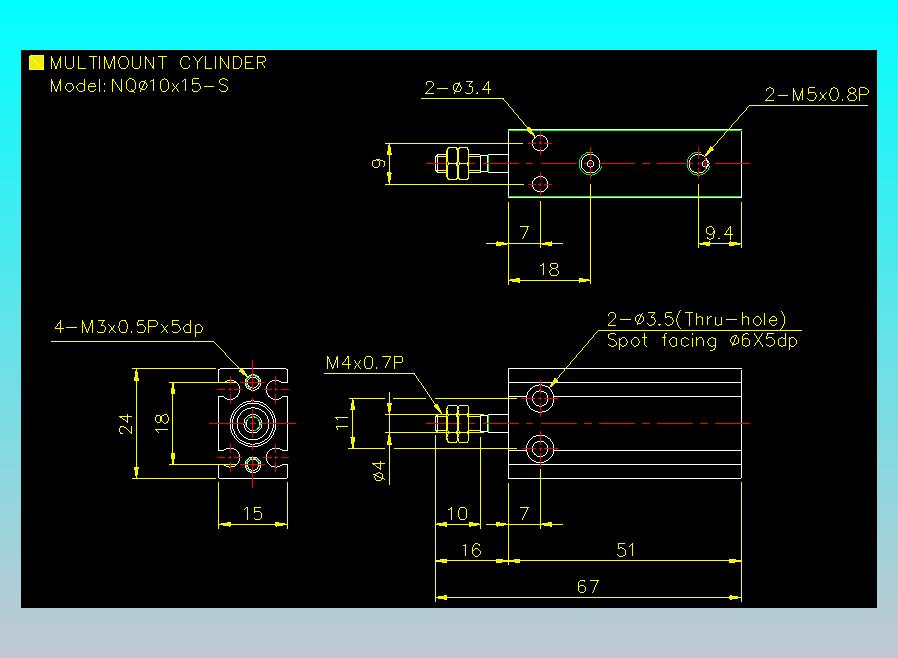 螺牙氣缸  多固型氣缸2D-NQ10x15-S