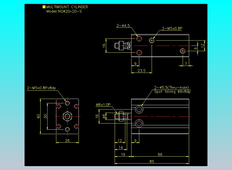 螺牙氣缸  多固型氣缸2D-NQ20x20-S