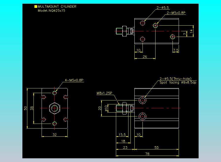 螺牙氣缸  多固型氣缸2D-NQ25x15