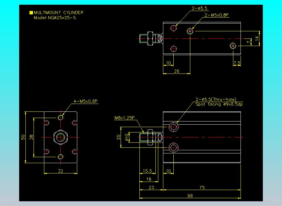螺牙氣缸  多固型氣缸2D-NQ25x25-S