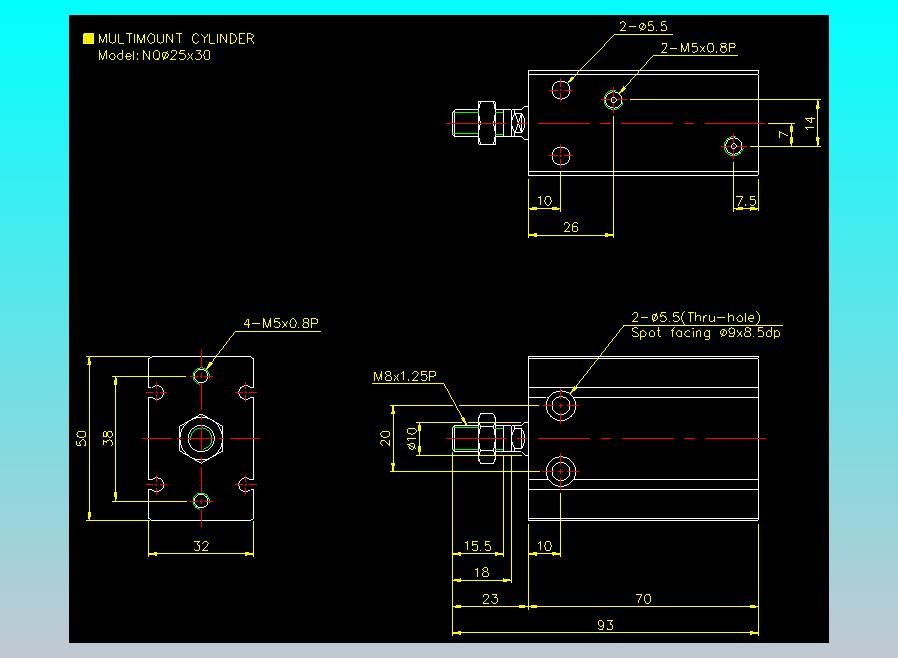 螺牙氣缸  多固型氣缸2D-NQ25x30