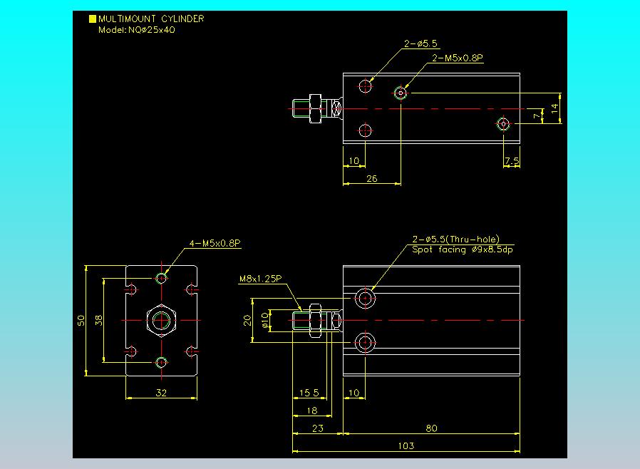 螺牙氣缸  多固型氣缸2D-NQ25x40