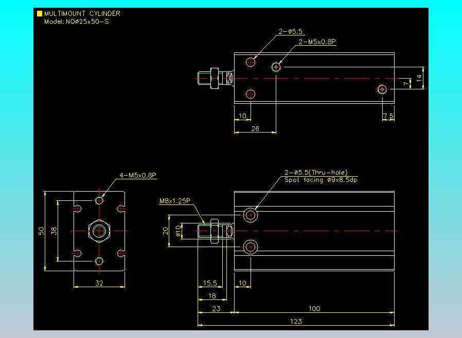 螺牙氣缸  多固型氣缸2D-NQ25x40-S