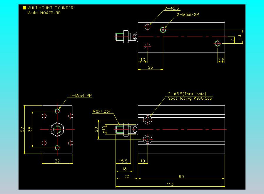 螺牙氣缸  多固型氣缸2D-NQ25x50