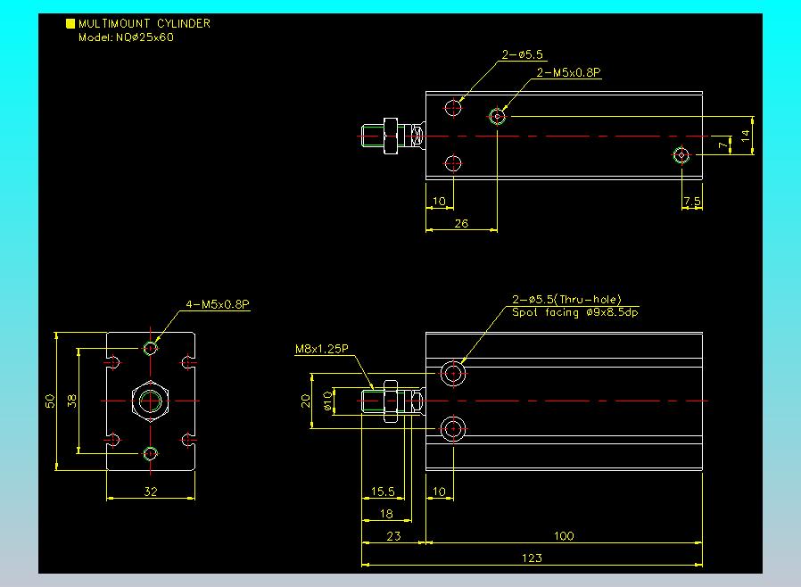 螺牙氣缸  多固型氣缸2D-NQ25x60
