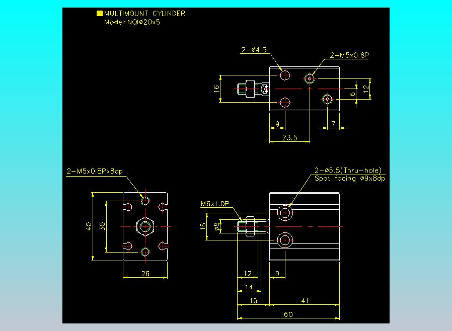 螺牙氣缸  多固型氣缸2D-NQI20x5