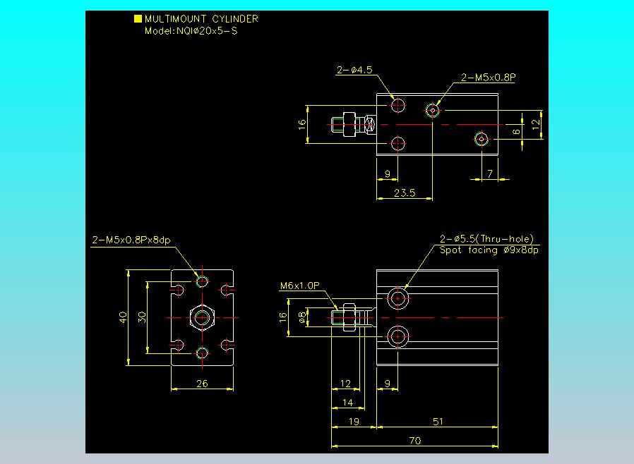 螺牙氣缸  多固型氣缸2D-NQI20x5-S