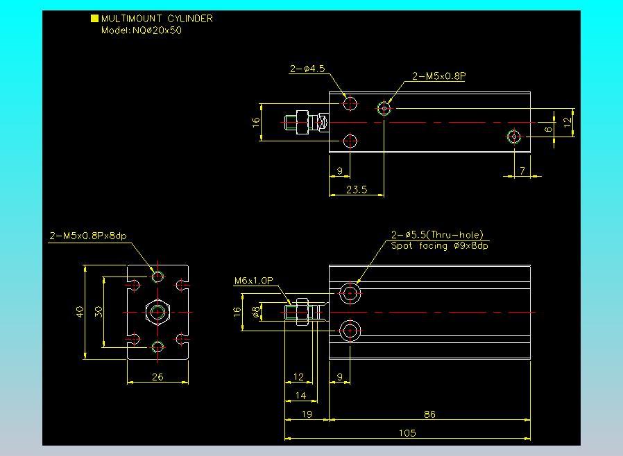 螺牙氣缸  多固型氣缸2D-NQ20x50