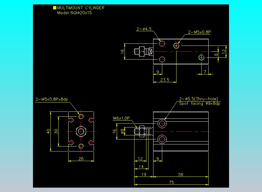 螺牙氣缸  多固型氣缸2D-NQI20x15