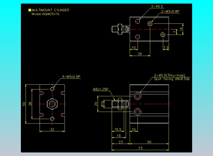 螺牙氣缸  多固型氣缸2D-NQI25x10