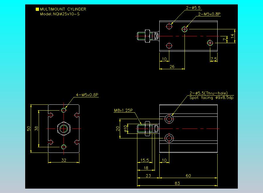 螺牙氣缸  多固型氣缸2D-NQI25x10-S