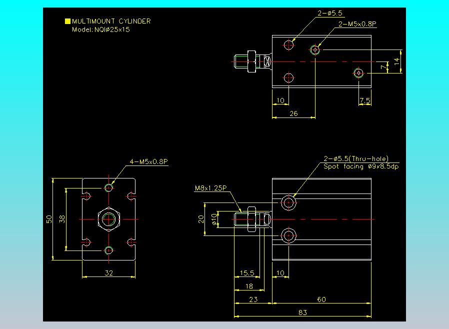 螺牙氣缸  多固型氣缸2D-NQI25x15