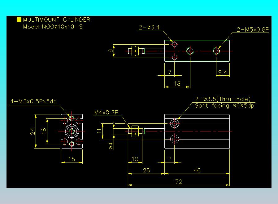 螺牙氣缸  多固型氣缸2D-NQO10x10-S
