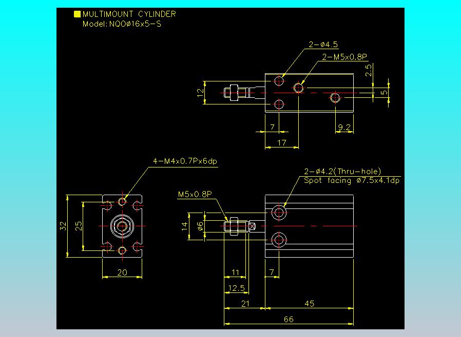 螺牙氣缸  多固型氣缸2D-NQO16x5-S