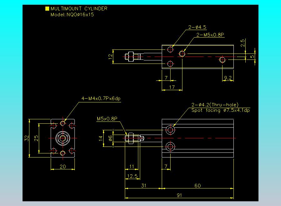 螺牙氣缸  多固型氣缸2D-NQO16x15