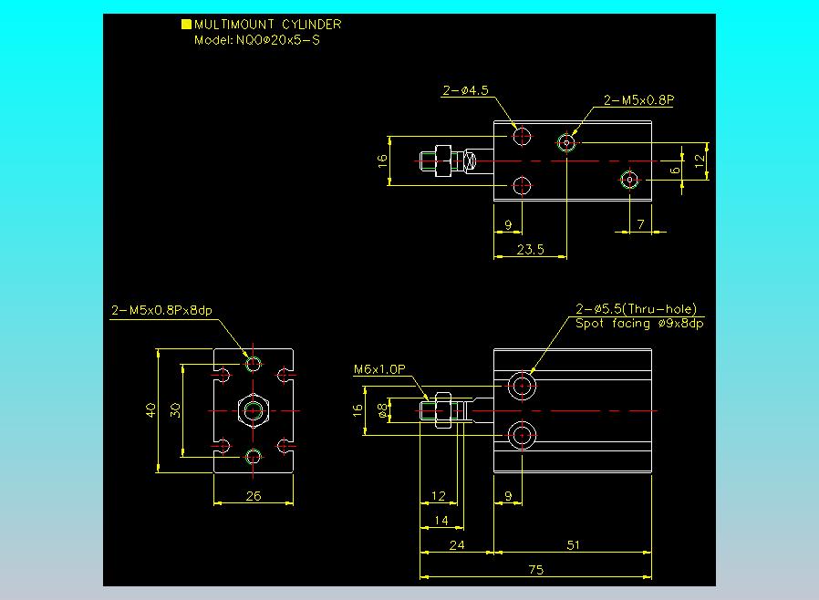 螺牙氣缸  多固型氣缸2D-NQO20x5-S