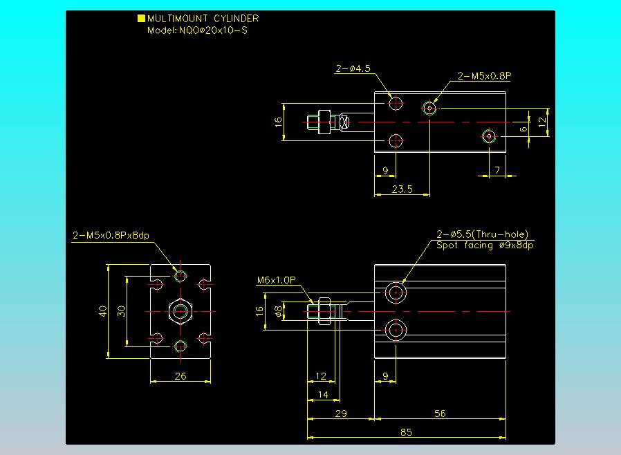 螺牙氣缸  多固型氣缸2D-NQO20x10-S